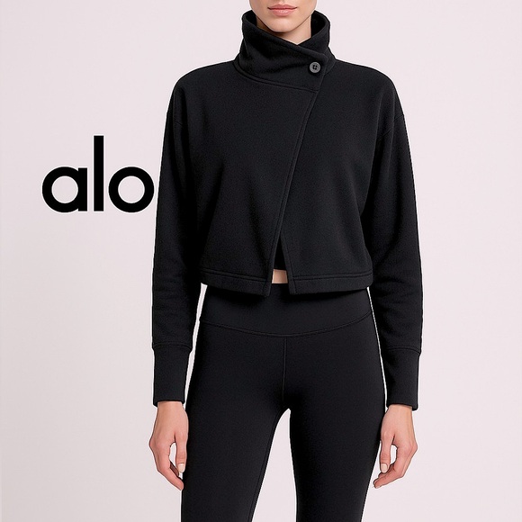 ALO Yoga Jackets & Blazers - ALO Yoga Black Cropped Bolero Wrap Jacket Sweatshirt Cardigan Dolman Sleeves S